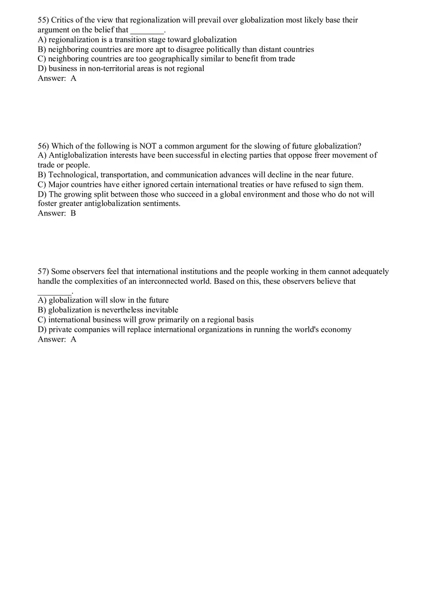 Globalization and International Business Answer Key Part 2 - Page 1