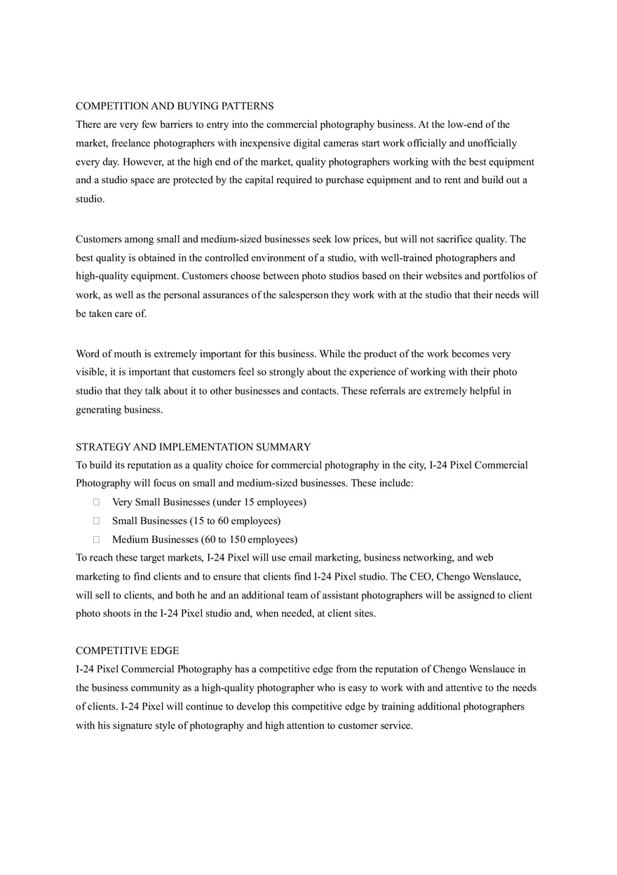 Pixel Commercial Photography Business Plan - Page 11