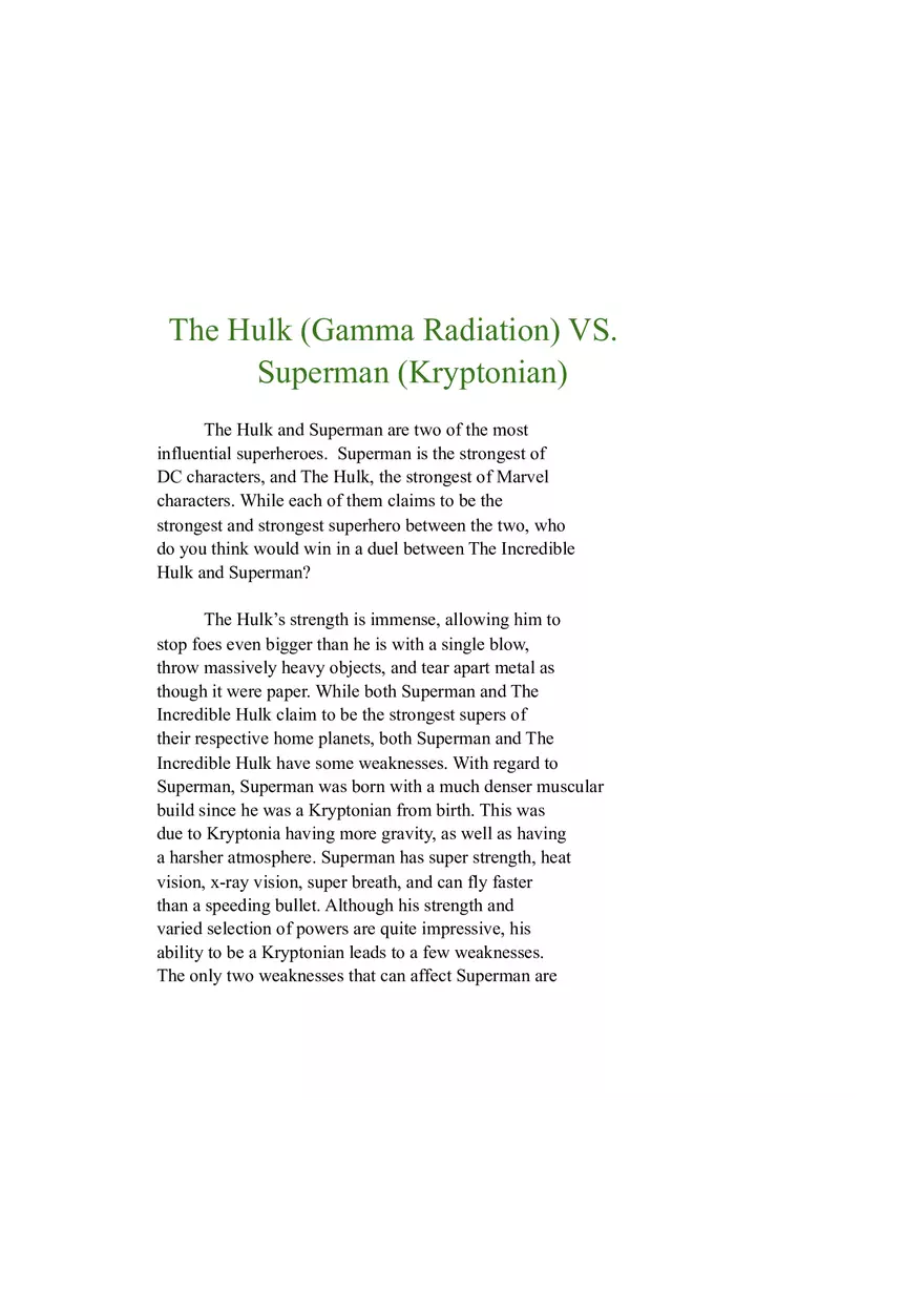 The Hulk (Gamma Radiation) VS. Superman (Kryptonian) - Page 1