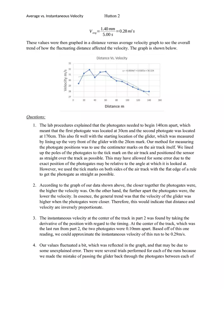 Avg vs. Inst Velocity Lab Report - Page 2