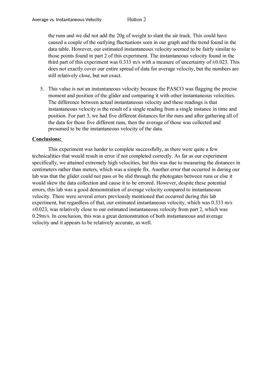 Avg vs. Inst Velocity Lab Report - Page 3
