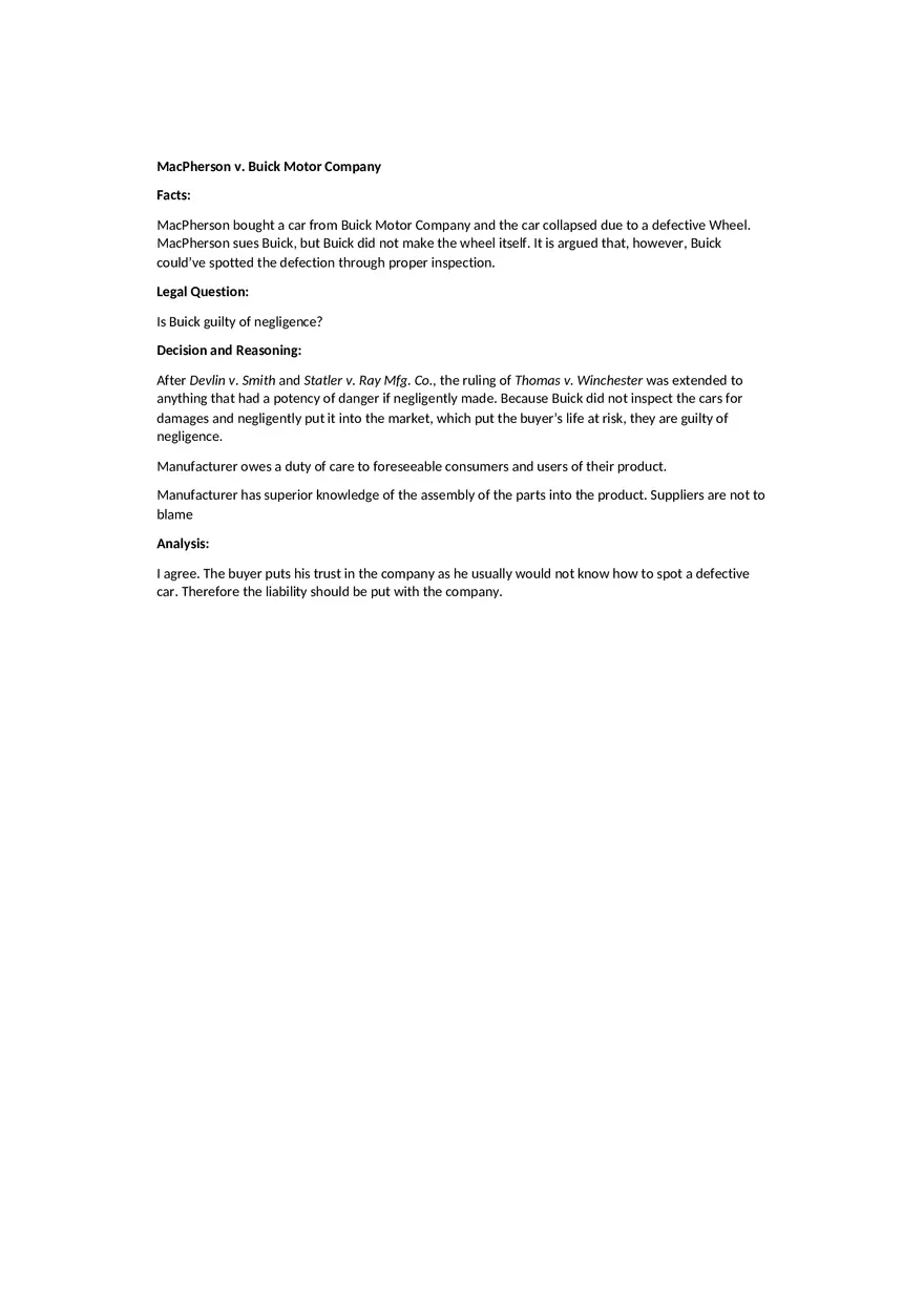 MacPherson v. Buick Motor Company Case and Other - Page 1