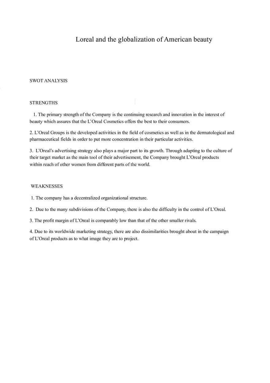 Loreal and the Globalization of American Beauty Summary - Page 1