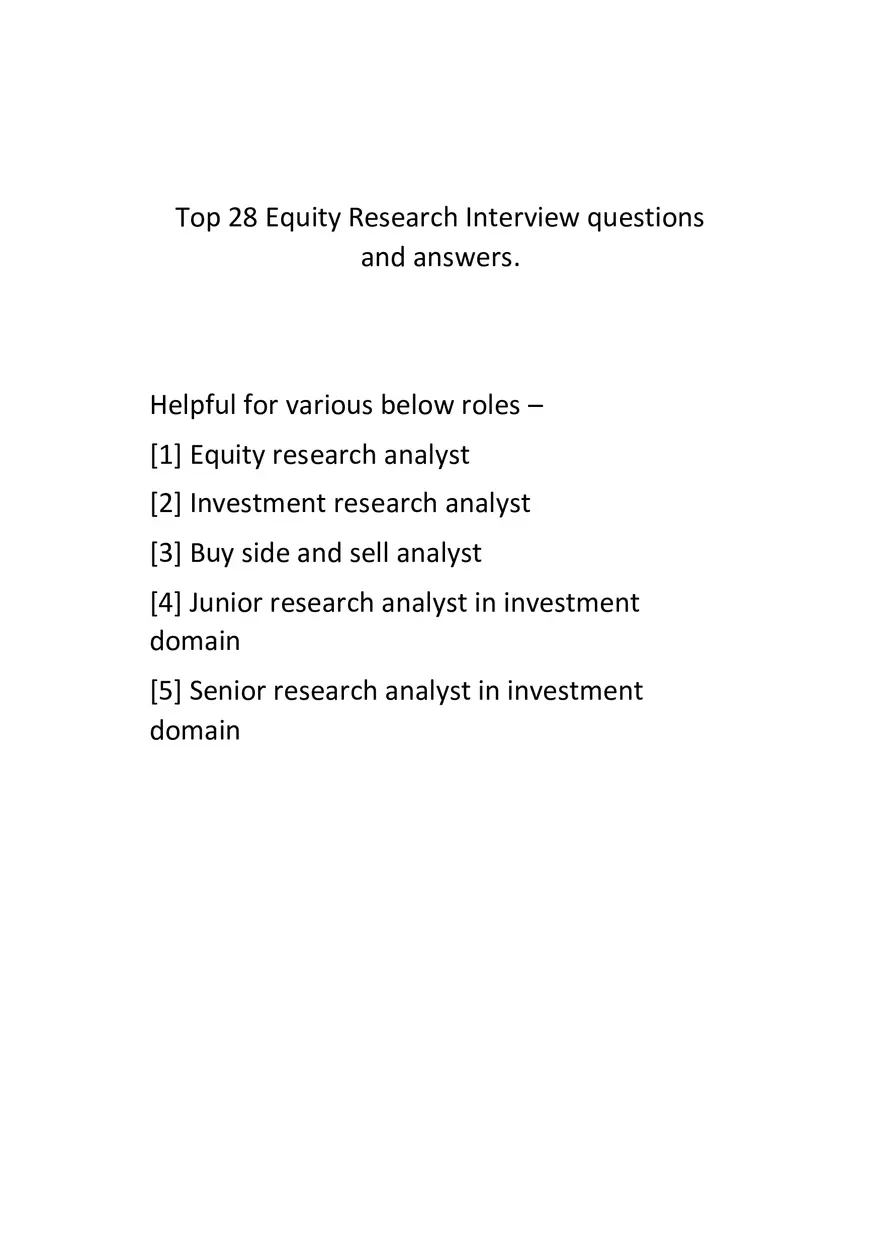 Most Asking Equity Research Interview Questions and Answer - Page 1