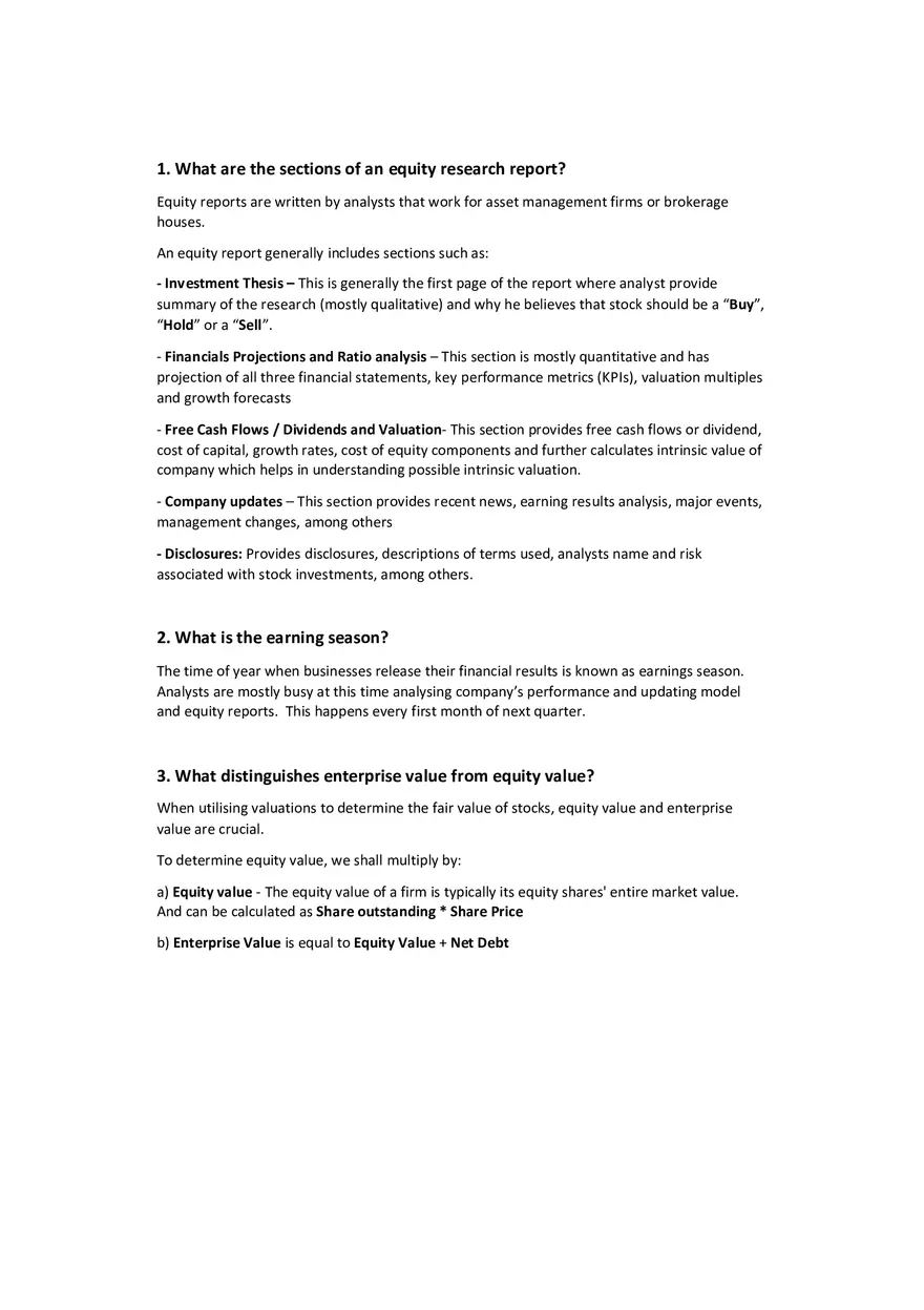 Most Asking Equity Research Interview Questions and Answer - Page 2