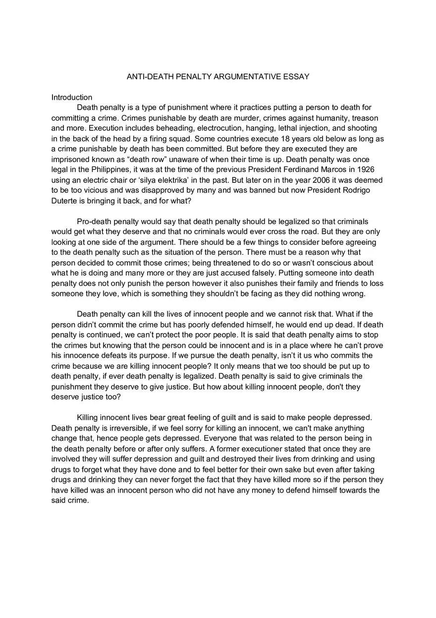 ANTI Death Penalty Argumentative Essay - Page 1