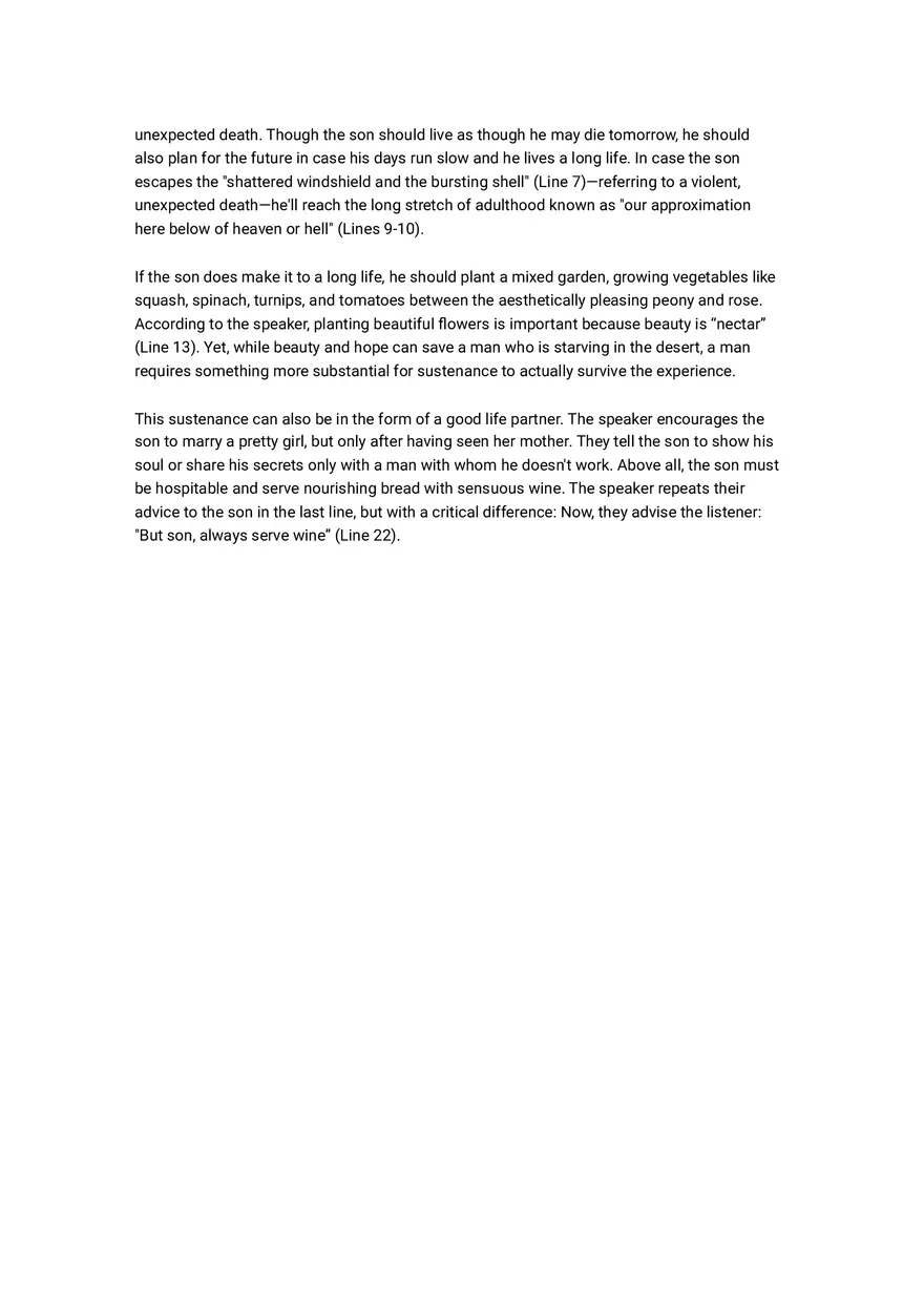Advice to My Son Summary and Analysis - Page 8