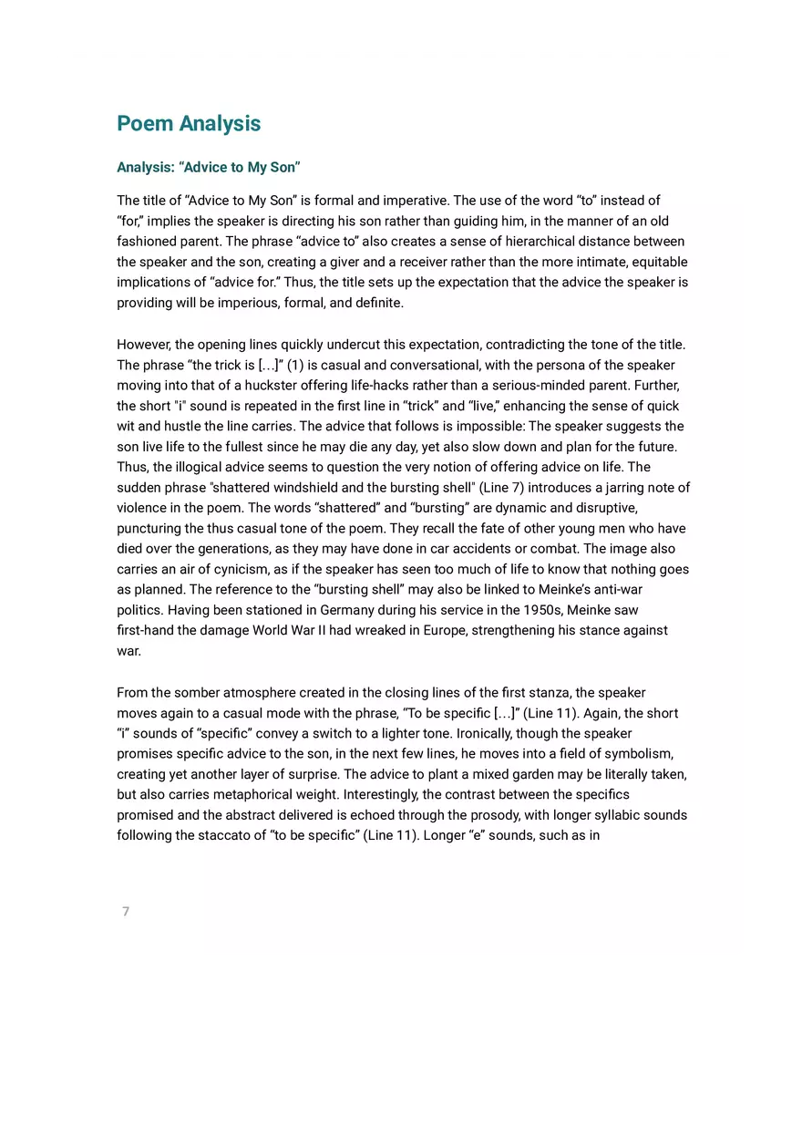 Advice to My Son Summary and Analysis - Page 9