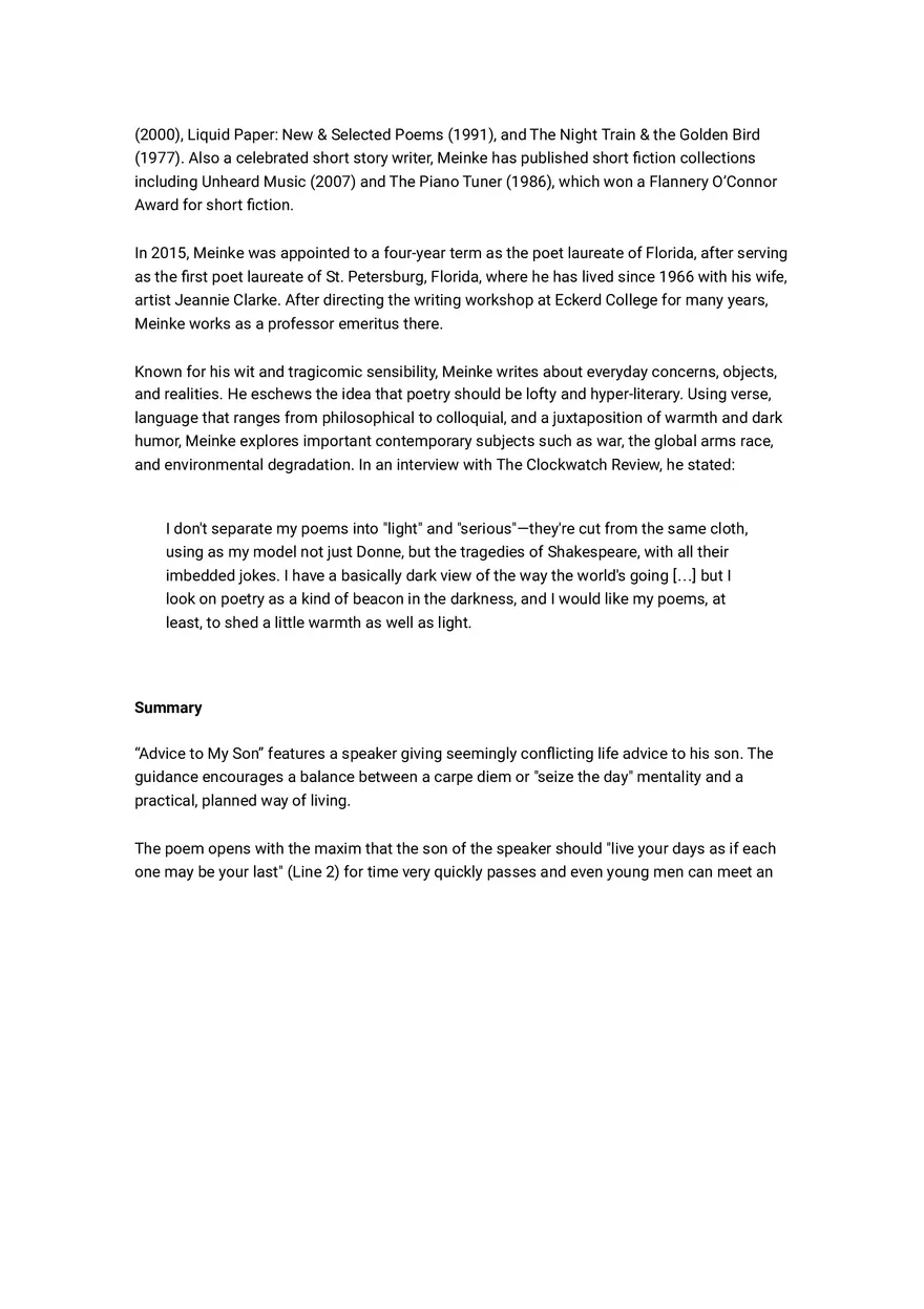 Advice to My Son Summary and Analysis - Page 2