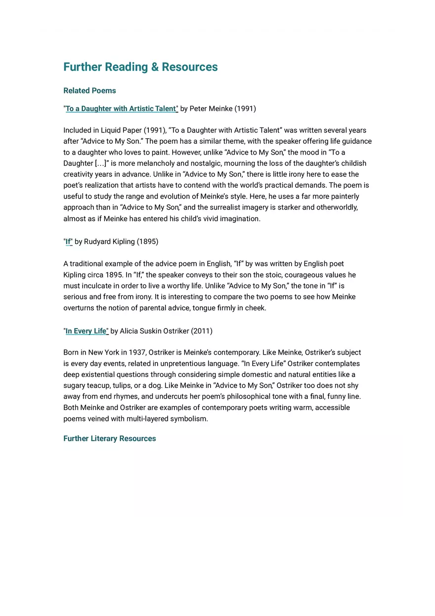 Advice to My Son Summary and Analysis - Page 6