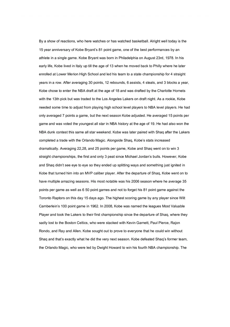 Kobe Bryant A Basketball Legend - Page 1