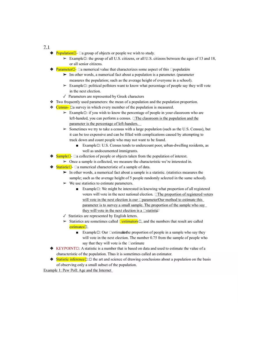 Population, Sampling, and Statistical Inference Notes - Page 1