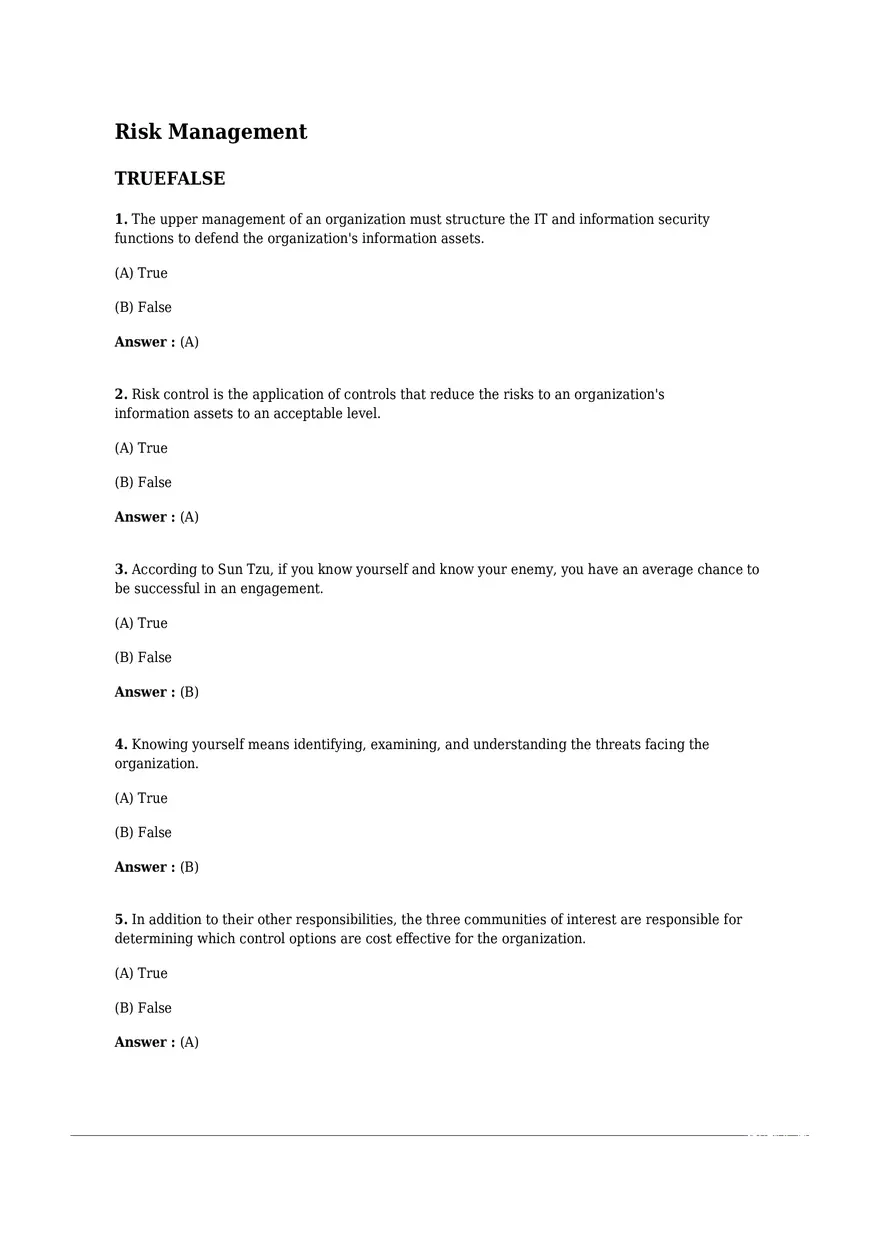 Chapter 05 Risk Management Test Bank - Page 1
