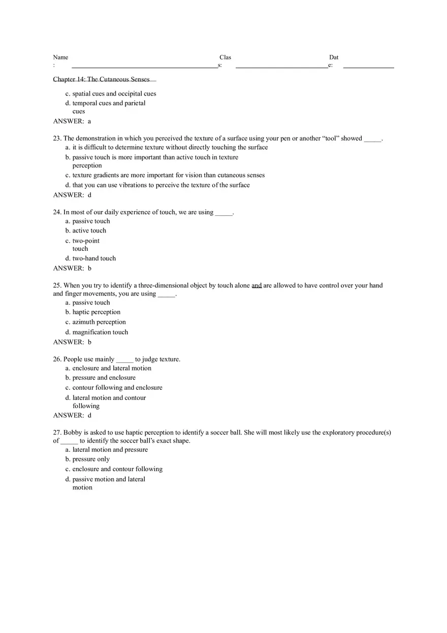 Chapter 14 The Cutaneous Senses Answer Key - Page 7