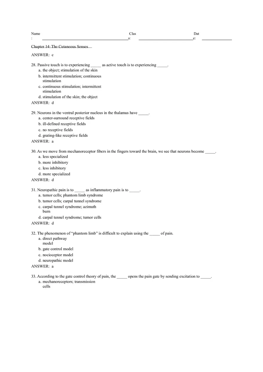 Chapter 14 The Cutaneous Senses Answer Key - Page 8
