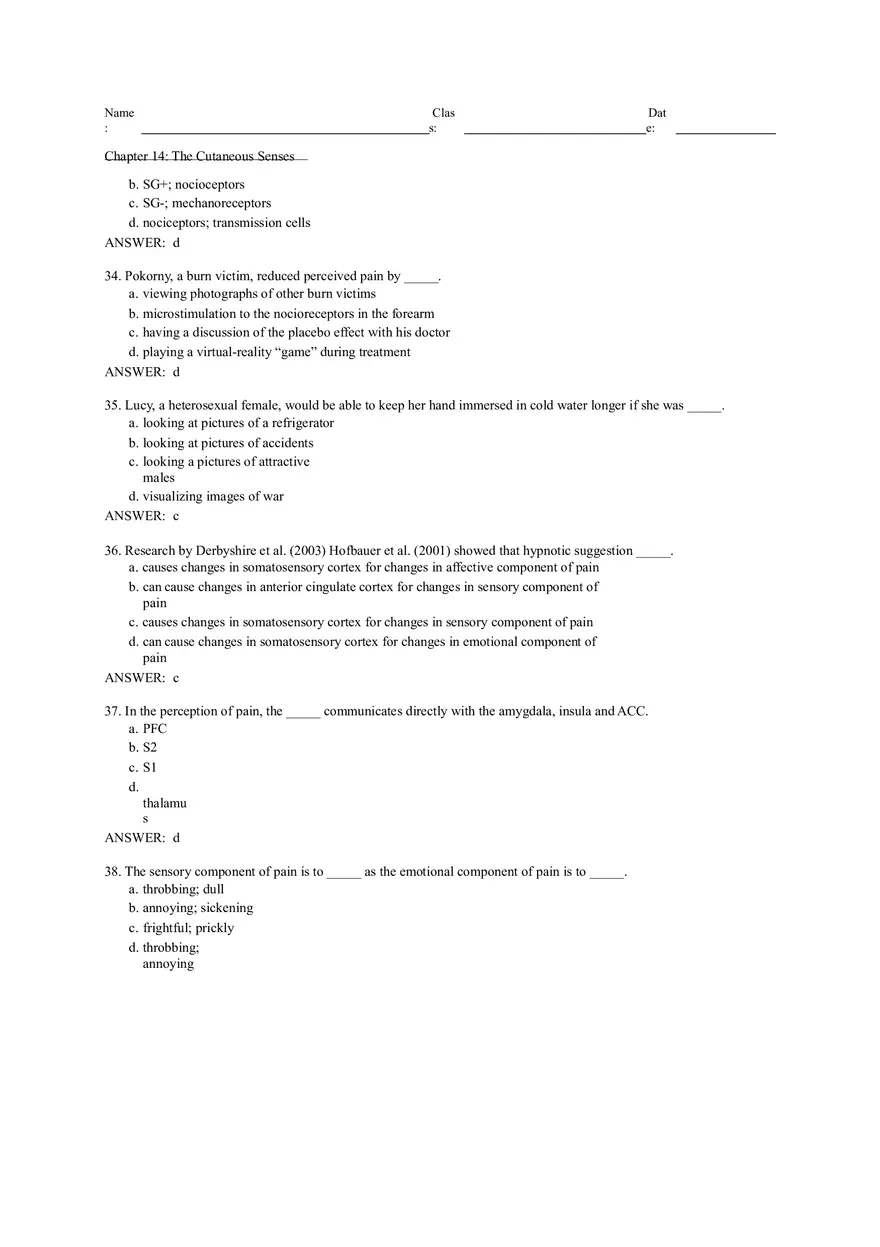 Chapter 14 The Cutaneous Senses Answer Key - Page 9