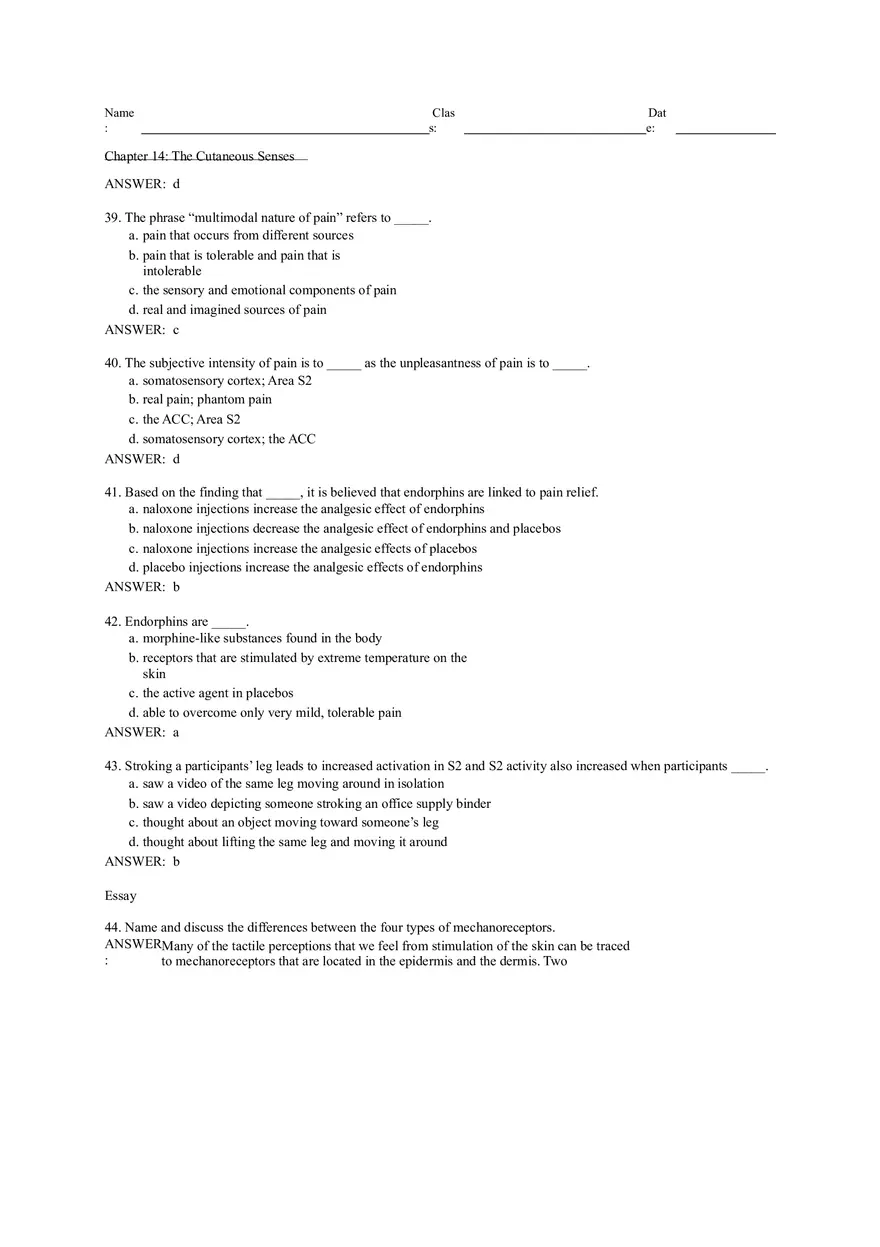 Chapter 14 The Cutaneous Senses Answer Key - Page 10