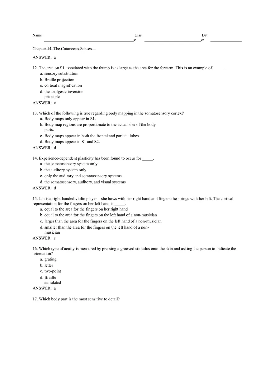 Chapter 14 The Cutaneous Senses Answer Key - Page 5