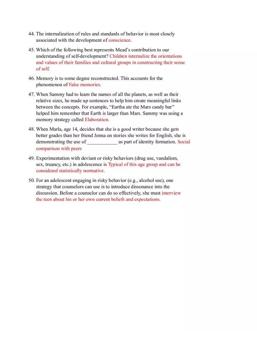 Exam 1 Answers - Cognitive and Moral Development in Childhood - Page 5