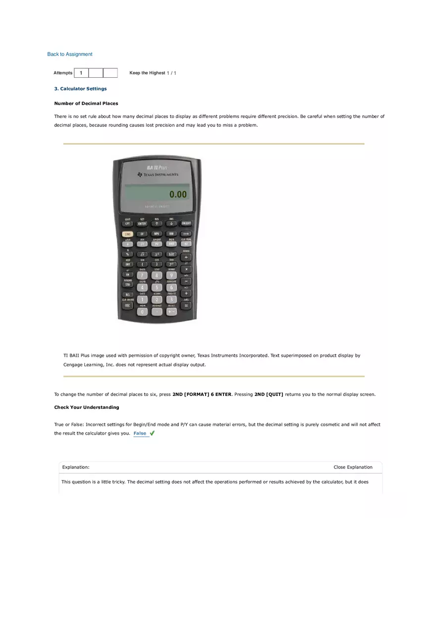 Decimal Places - Calculator Settings - Page 1