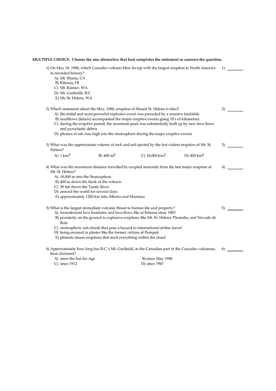 Mount St. Helens Eruption and Volcanic Hazards - Page 1