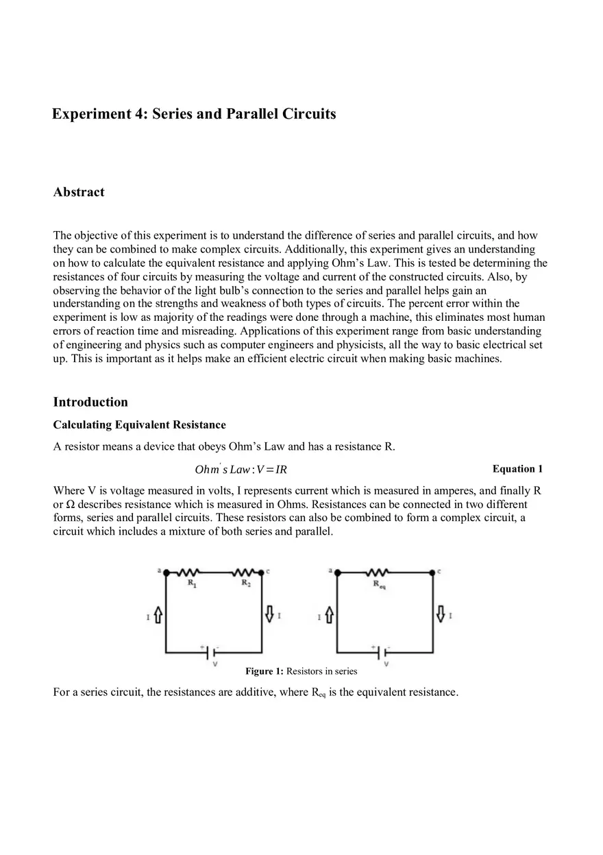 Series and Parallel Circuits Lab Report - Page 1