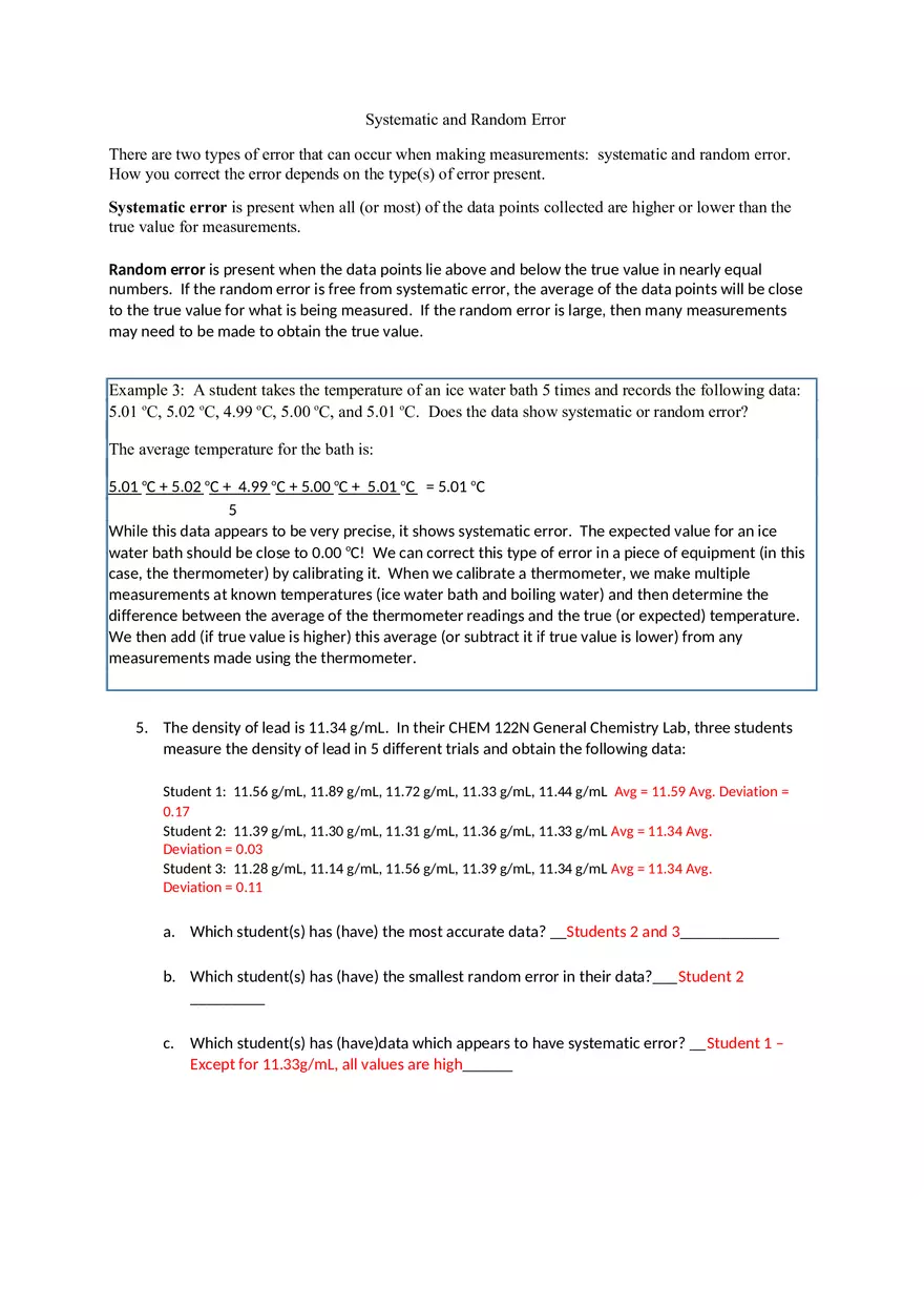Accuracy and Precision Chapter 1 Exercises Key - Page 7