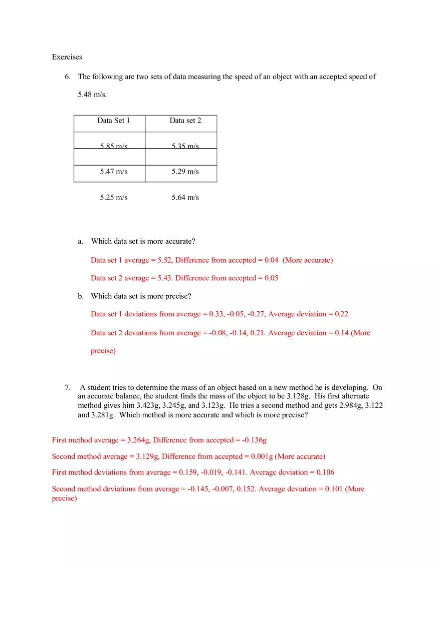 Accuracy and Precision Chapter 1 Exercises Key - Page 8