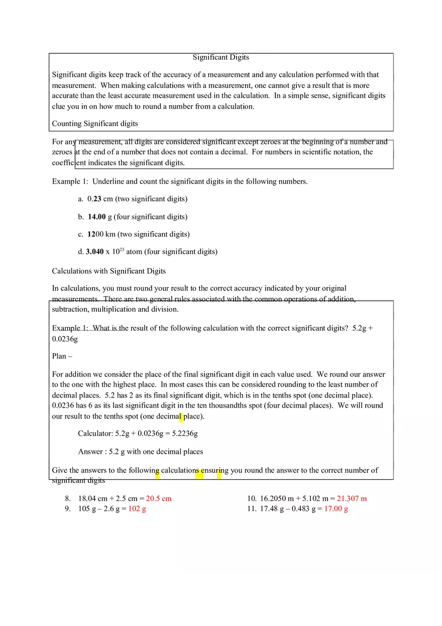 Accuracy and Precision Chapter 1 Exercises Key - Page 9