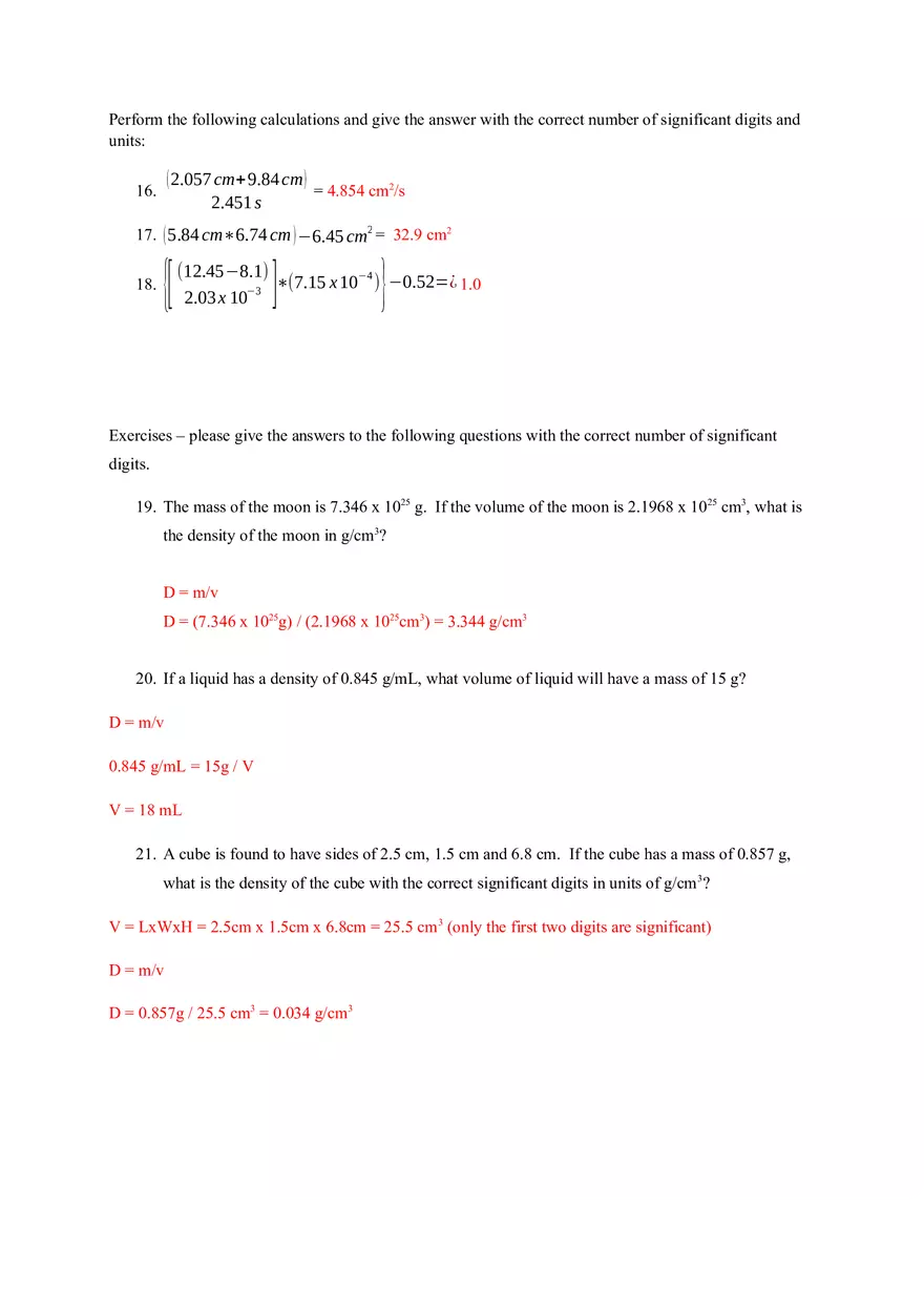 Accuracy and Precision Chapter 1 Exercises Key - Page 11