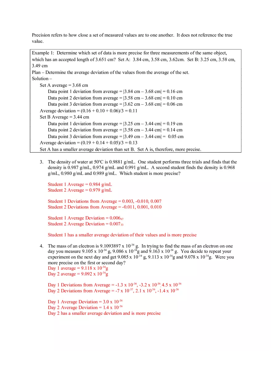 Accuracy and Precision Chapter 1 Exercises Key - Page 2