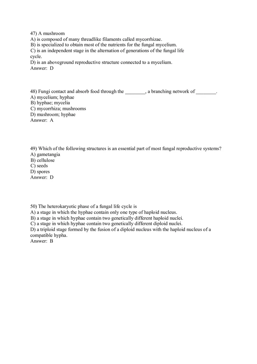 The Evolution of Plant and Fungal Diversity Answer Key 47-71 + Bonus - Page 1