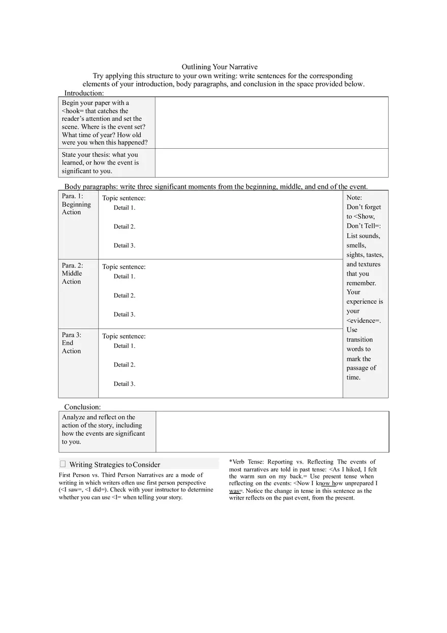 Narative Essay Outline Template - Page 2
