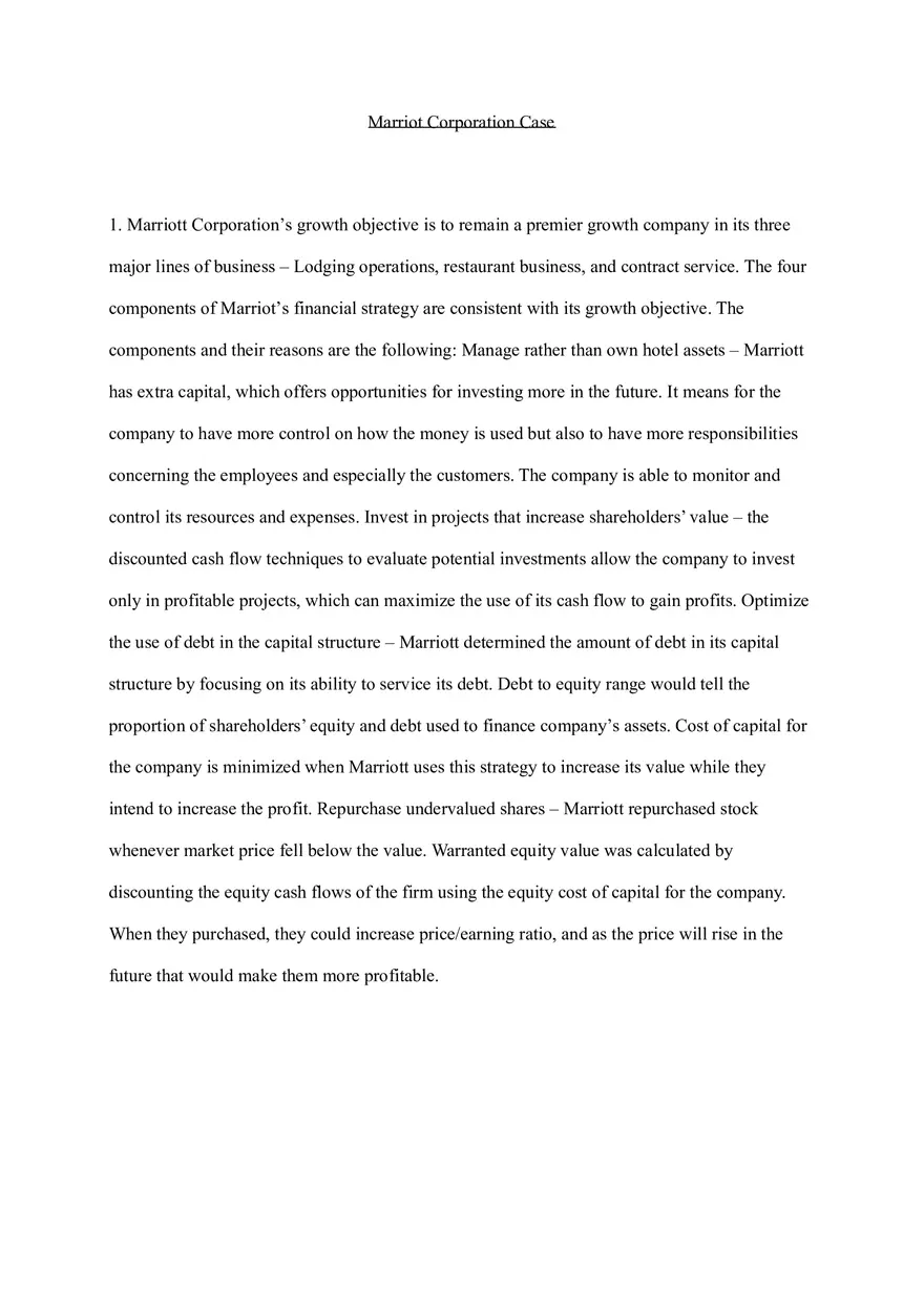 Marriot Corporation Case - Page 1