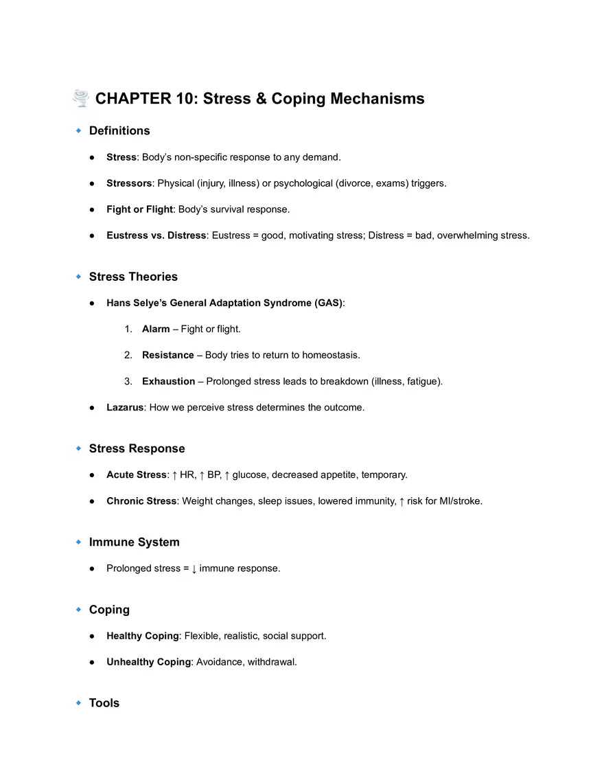 CHAPTER 10: Stress & Coping Mechanisms - Page 1