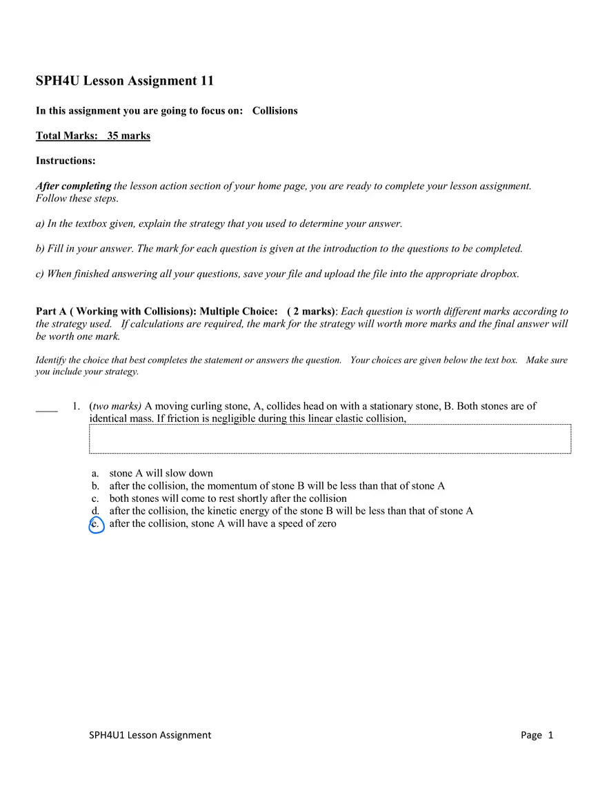 SPH4U Lesson Assignment #11 - Page 1