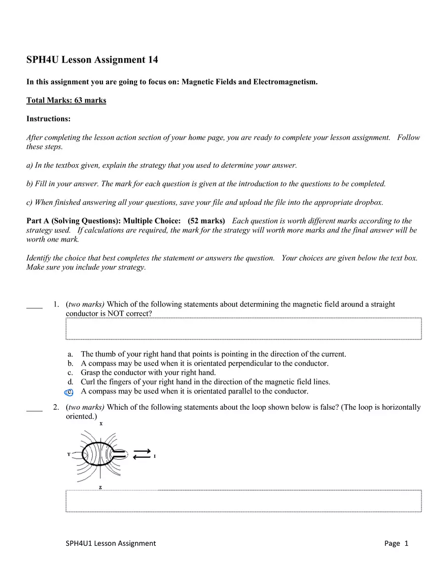 SPH4U Lesson Assignment #14 - Page 1