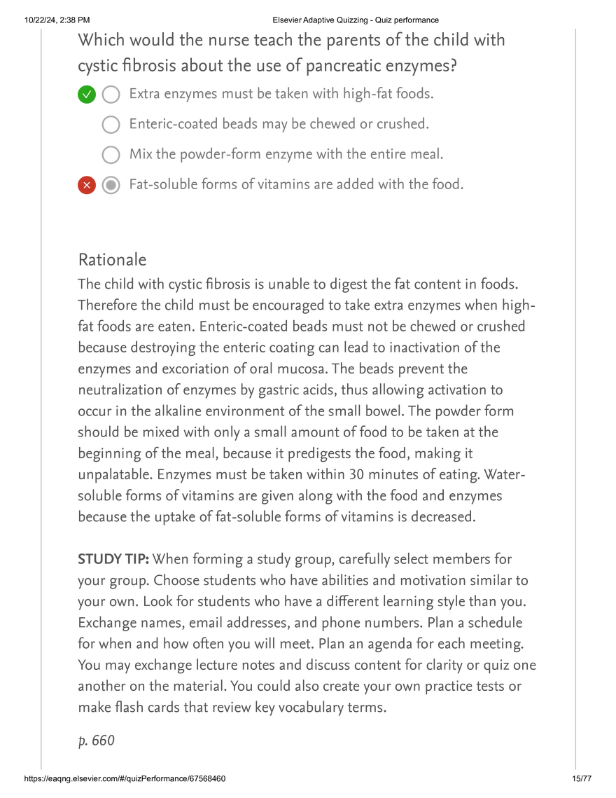 Elsevier Adaptive Quizzing - Quiz performance respiratory - Page 7