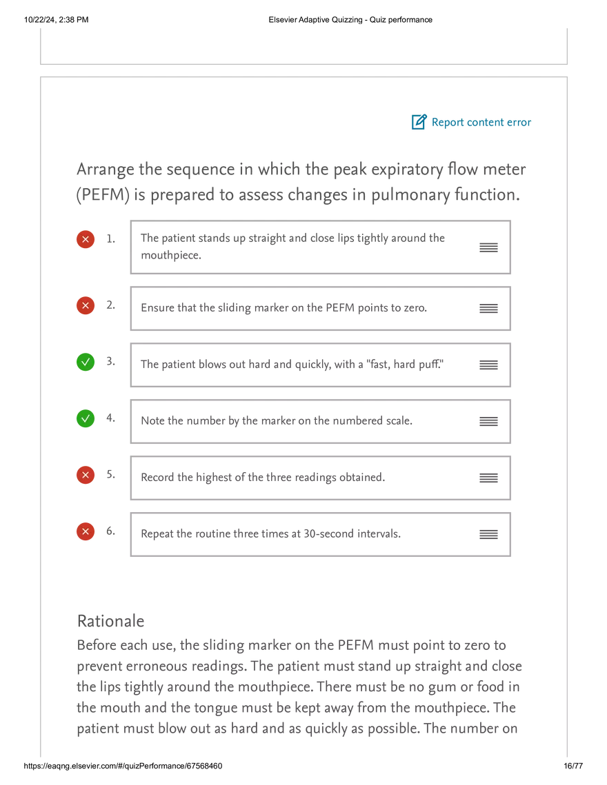 Elsevier Adaptive Quizzing - Quiz performance respiratory - Page 8