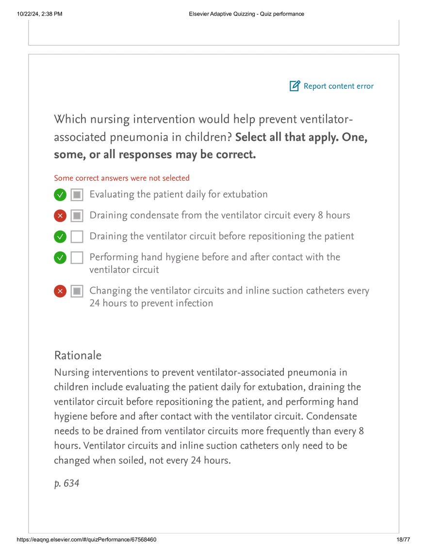 Elsevier Adaptive Quizzing - Quiz performance respiratory - Page 10