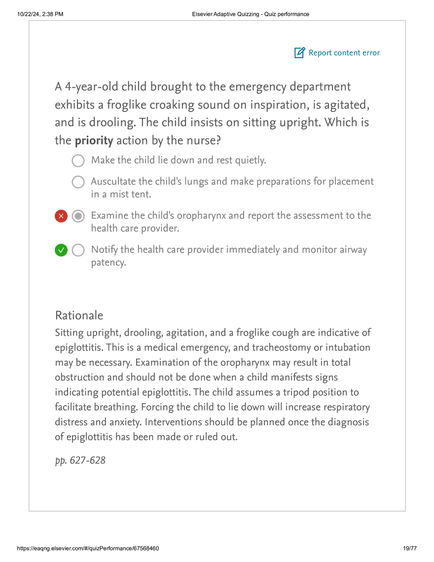 Elsevier Adaptive Quizzing - Quiz performance respiratory - Page 11