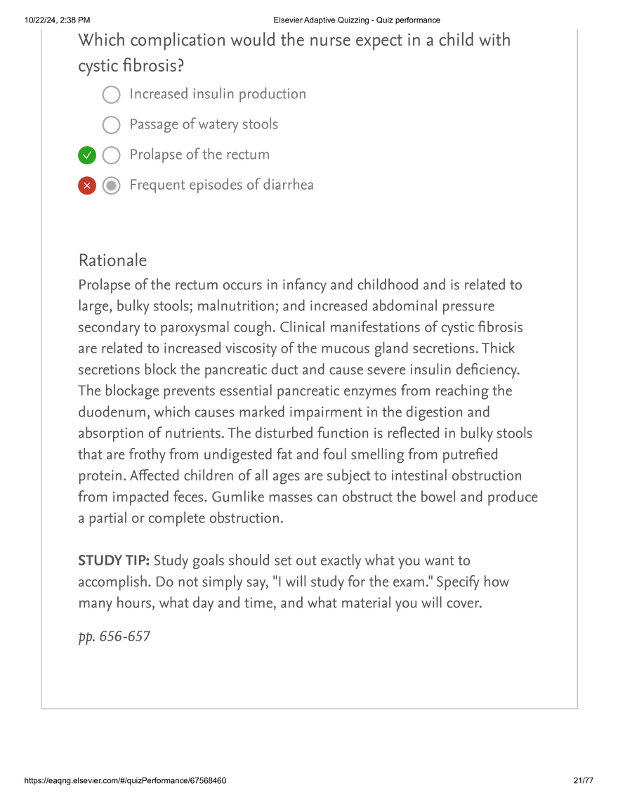 Elsevier Adaptive Quizzing - Quiz performance respiratory - Page 14