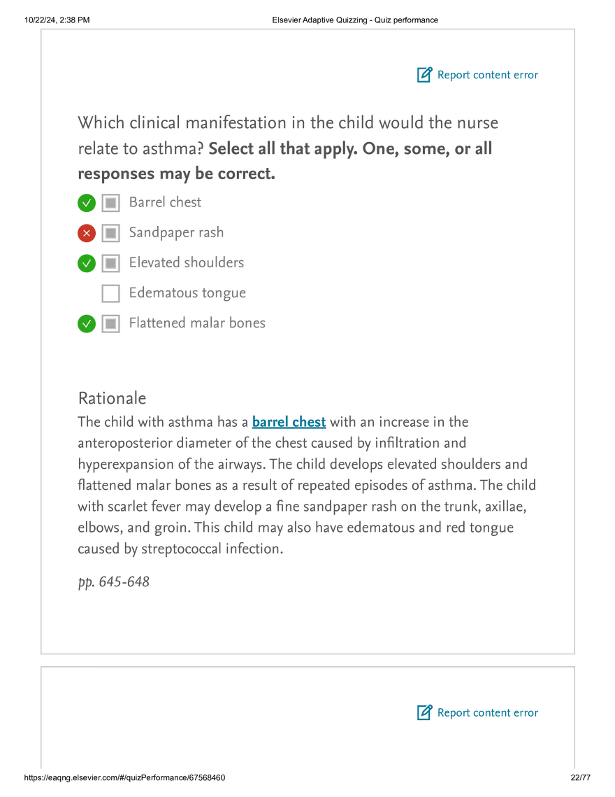 Elsevier Adaptive Quizzing - Quiz performance respiratory - Page 15