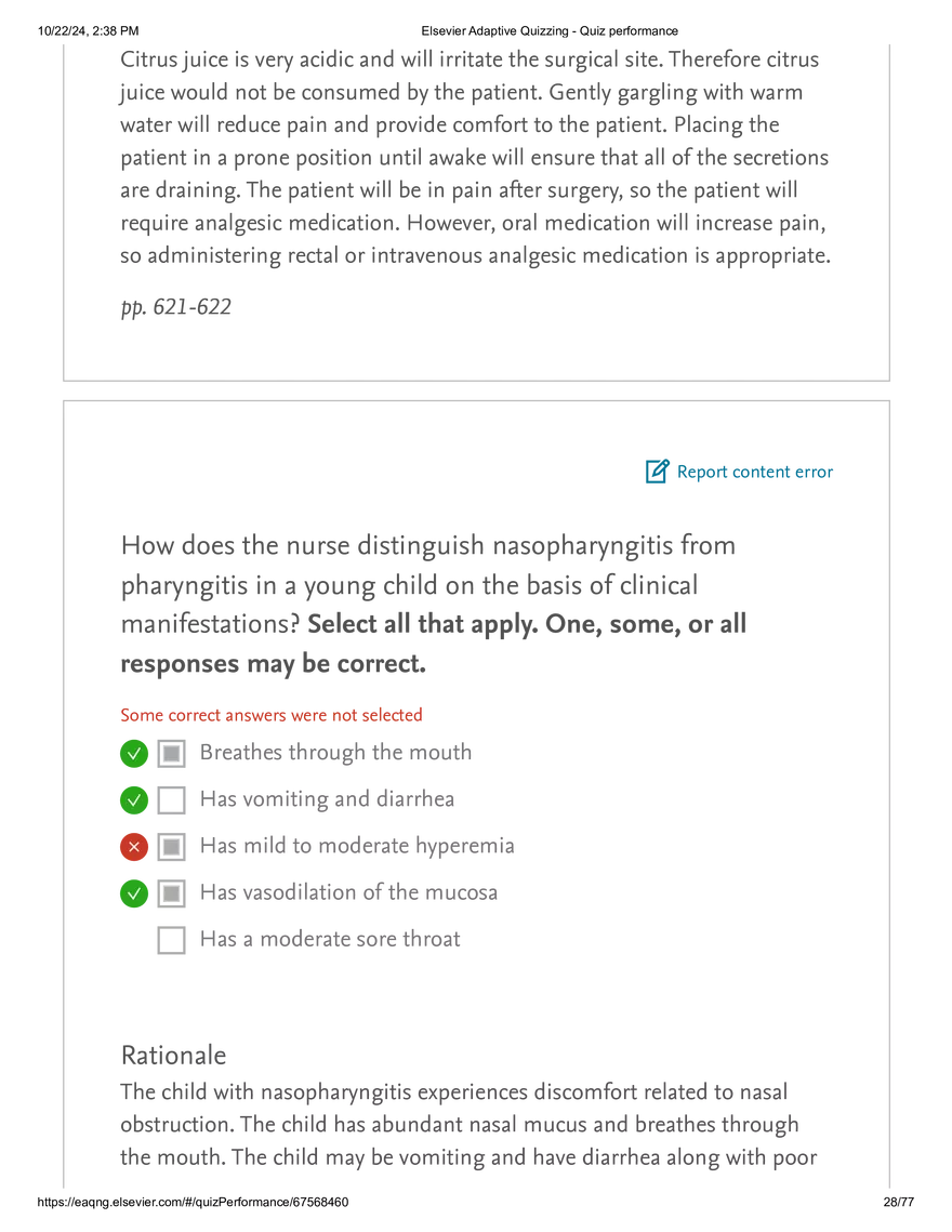 Elsevier Adaptive Quizzing - Quiz performance respiratory - Page 21