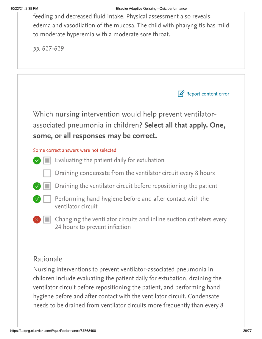 Elsevier Adaptive Quizzing - Quiz performance respiratory - Page 22
