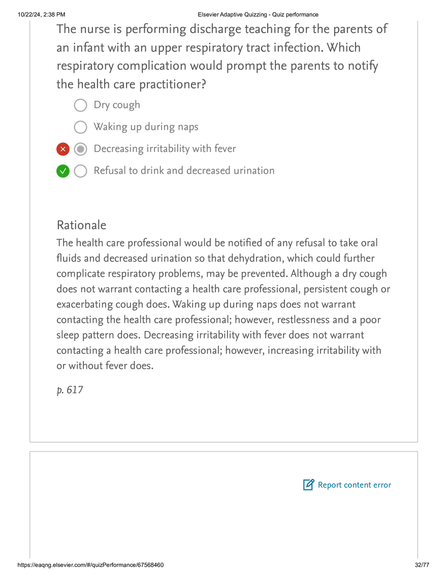 Elsevier Adaptive Quizzing - Quiz performance respiratory - Page 26