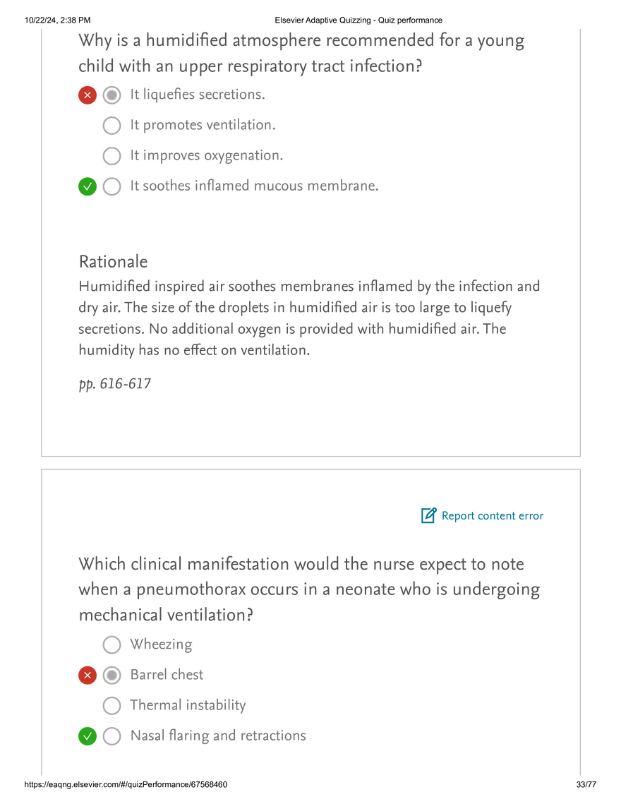 Elsevier Adaptive Quizzing - Quiz performance respiratory - Page 27