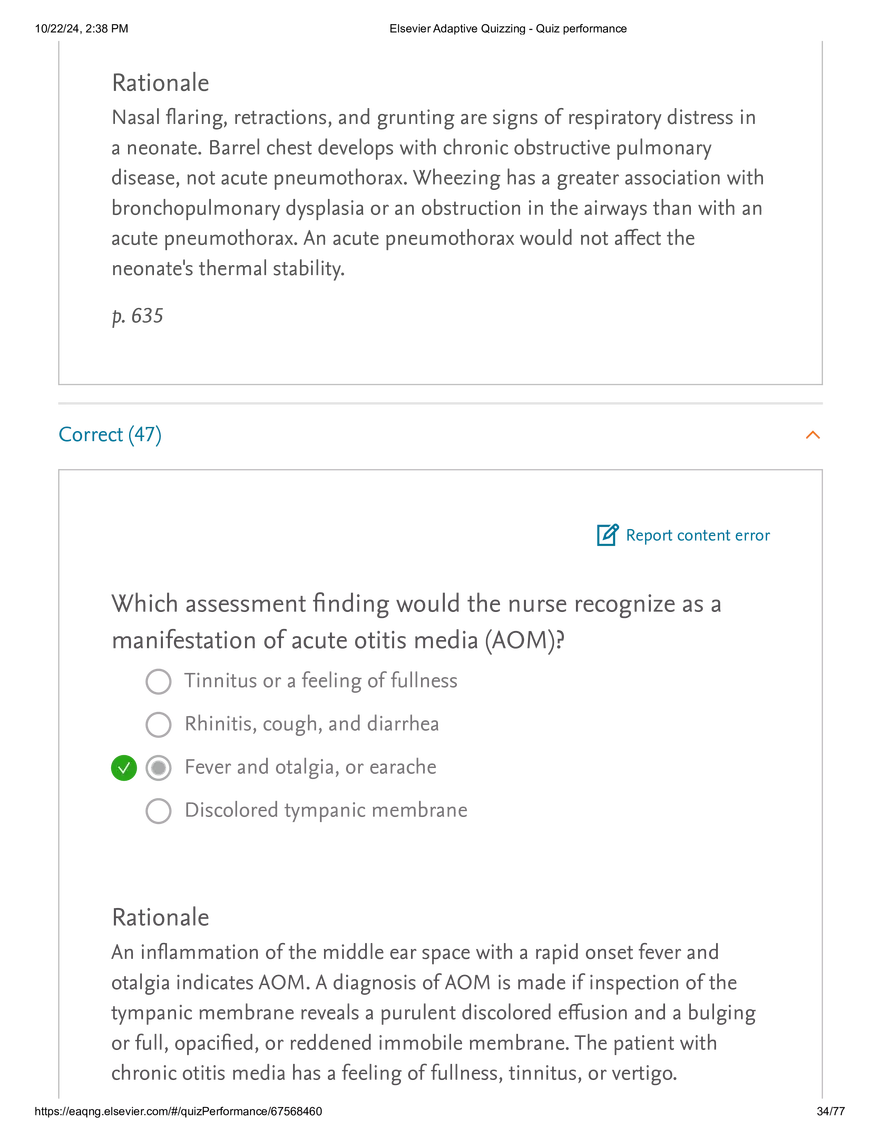 Elsevier Adaptive Quizzing - Quiz performance respiratory - Page 28