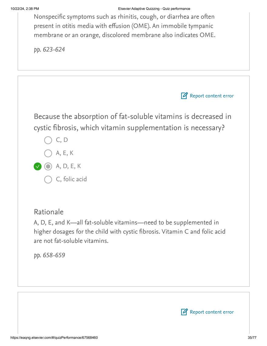 Elsevier Adaptive Quizzing - Quiz performance respiratory - Page 29
