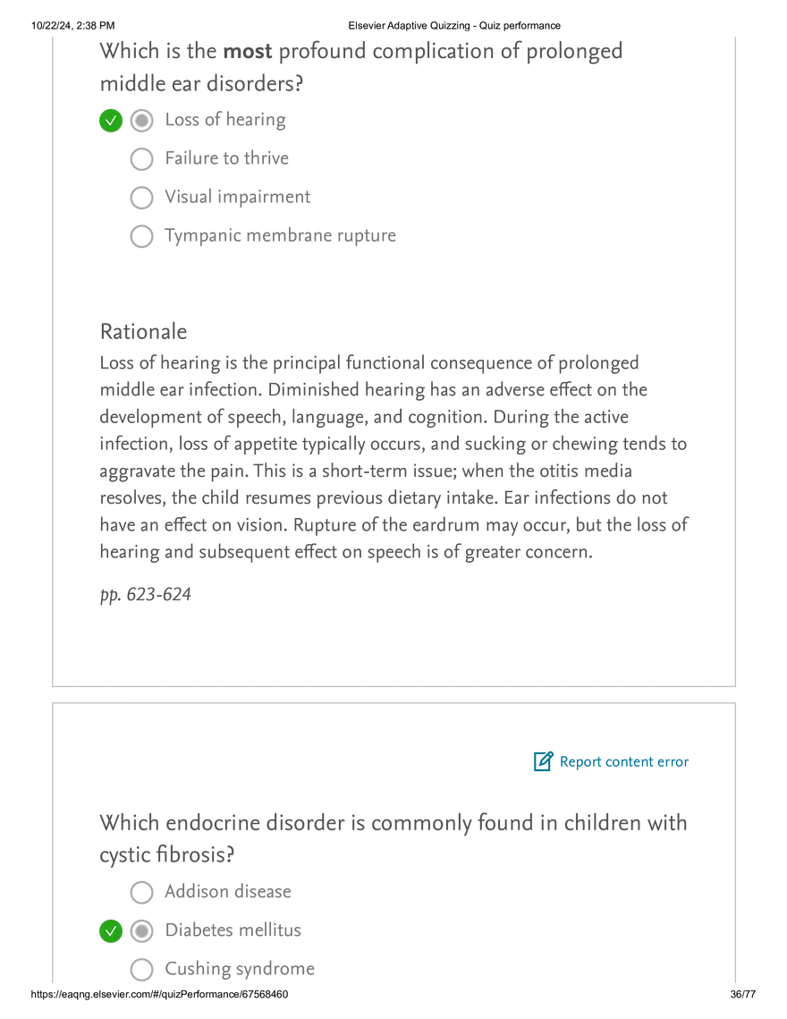 Elsevier Adaptive Quizzing - Quiz performance respiratory - Page 30